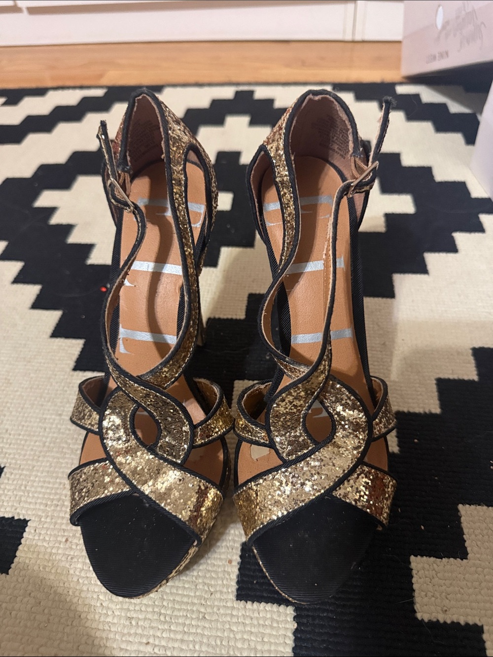 Gold Glitter Strappy High Heel Sandals for Women
